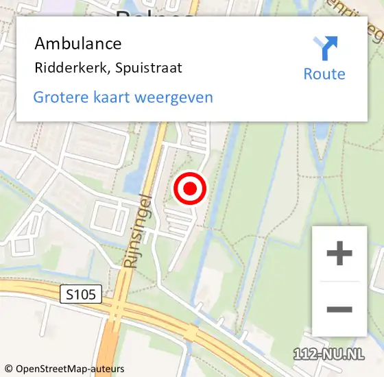 Locatie op kaart van de 112 melding: Ambulance Ridderkerk, Spuistraat op 5 juli 2018 11:15