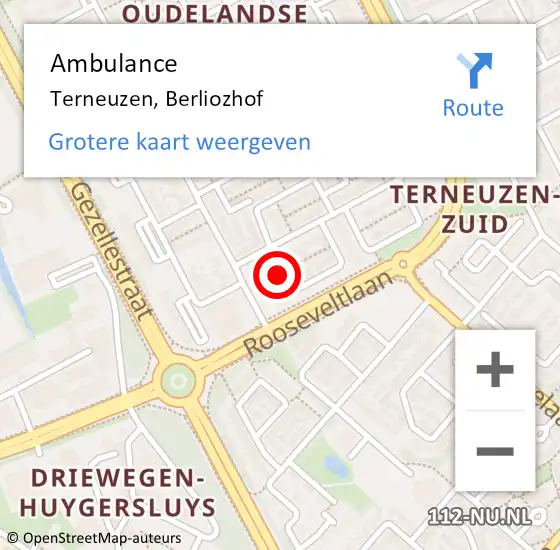 Locatie op kaart van de 112 melding: Ambulance Terneuzen, Berliozhof op 5 juli 2018 12:49