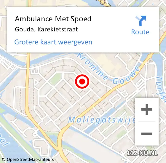 Locatie op kaart van de 112 melding: Ambulance Met Spoed Naar Gouda, Karekietstraat op 5 juli 2018 13:46