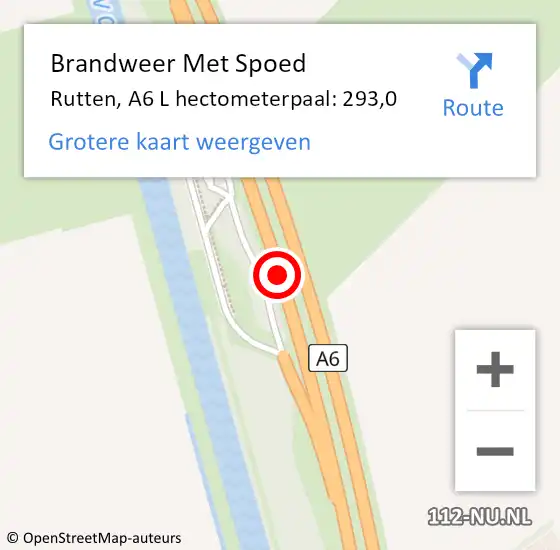 Locatie op kaart van de 112 melding: Brandweer Met Spoed Naar Rutten, A6 L hectometerpaal: 293,0 op 5 juli 2018 15:43