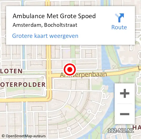 Locatie op kaart van de 112 melding: Ambulance Met Grote Spoed Naar Amsterdam, Bocholtstraat op 5 juli 2018 17:49