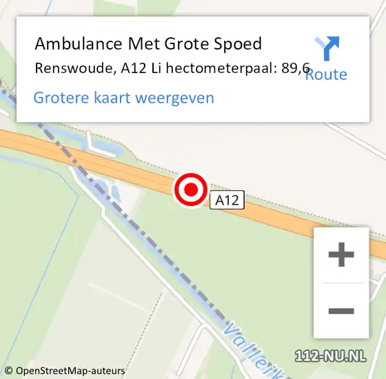 Locatie op kaart van de 112 melding: Ambulance Met Grote Spoed Naar Renswoude, A12 Li hectometerpaal: 89,6 op 5 juli 2018 20:22