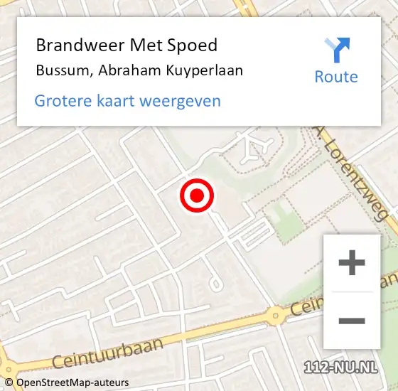 Locatie op kaart van de 112 melding: Brandweer Met Spoed Naar Bussum, Abraham Kuyperlaan op 5 juli 2018 23:01