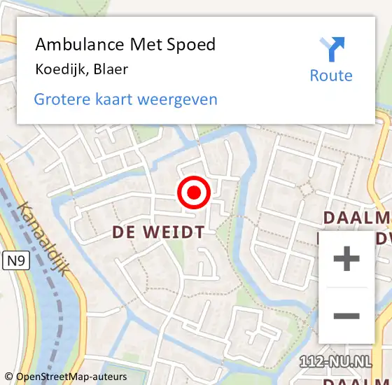 Locatie op kaart van de 112 melding: Ambulance Met Spoed Naar Koedijk, Blaer op 6 juli 2018 01:56