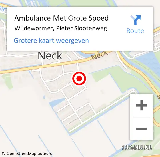 Locatie op kaart van de 112 melding: Ambulance Met Grote Spoed Naar Wijdewormer, Pieter Slootenweg op 6 juli 2018 06:53