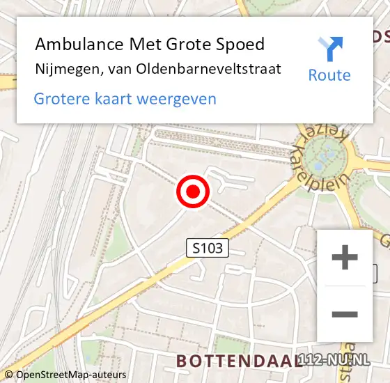 Locatie op kaart van de 112 melding: Ambulance Met Grote Spoed Naar Nijmegen, van Oldenbarneveltstraat op 6 juli 2018 07:08