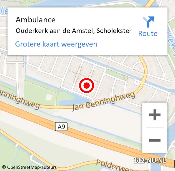 Locatie op kaart van de 112 melding: Ambulance Ouderkerk aan de Amstel, Scholekster op 6 juli 2018 08:08