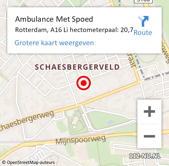 Locatie op kaart van de 112 melding: Ambulance Met Spoed Naar Rotterdam, A16 Li hectometerpaal: 20,9 op 6 juli 2018 10:24