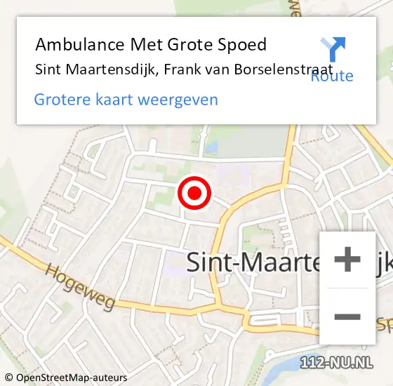 Locatie op kaart van de 112 melding: Ambulance Met Grote Spoed Naar Sint Maartensdijk, Frank van Borselenstraat op 6 juli 2018 10:42