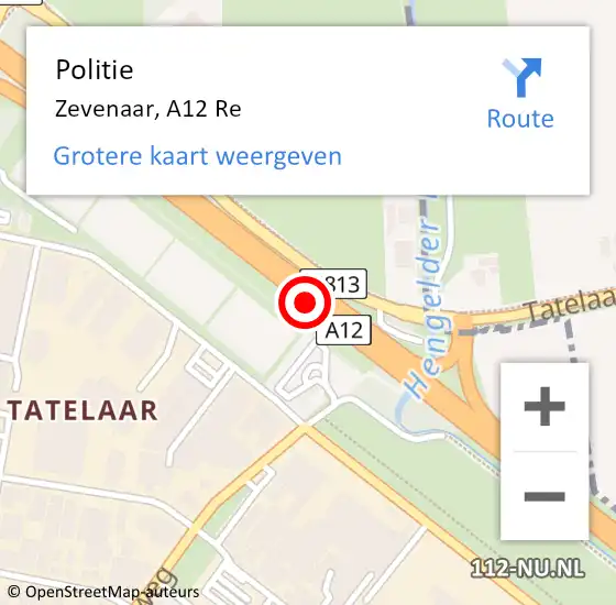 Locatie op kaart van de 112 melding: Politie Zevenaar, A12 Li op 6 juli 2018 11:37