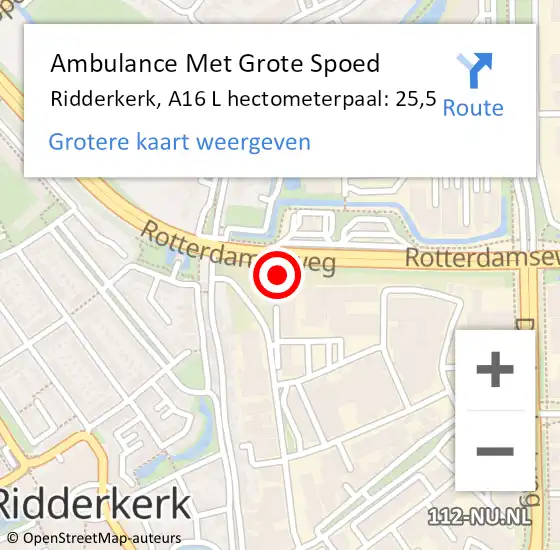 Locatie op kaart van de 112 melding: Ambulance Met Grote Spoed Naar Ridderkerk, A16 Li hectometerpaal: 24,5 op 6 juli 2018 11:44