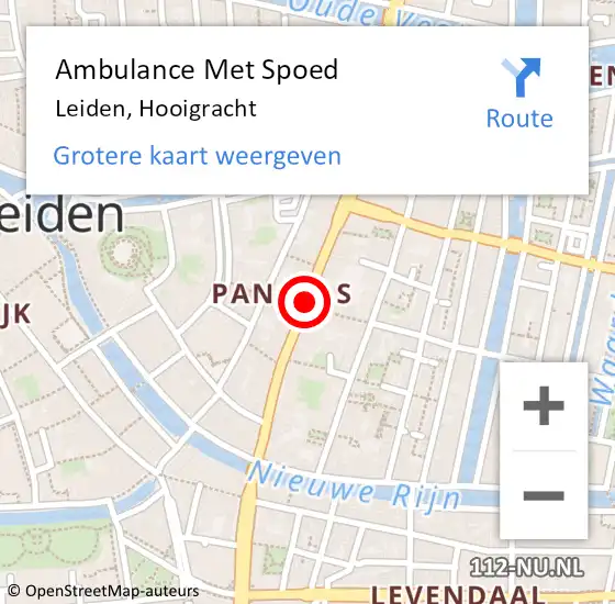 Locatie op kaart van de 112 melding: Ambulance Met Spoed Naar Leiden, Hooigracht op 6 juli 2018 11:48