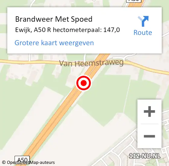 Locatie op kaart van de 112 melding: Brandweer Met Spoed Naar Ewijk, A50 L hectometerpaal: 146,5 op 6 juli 2018 13:30