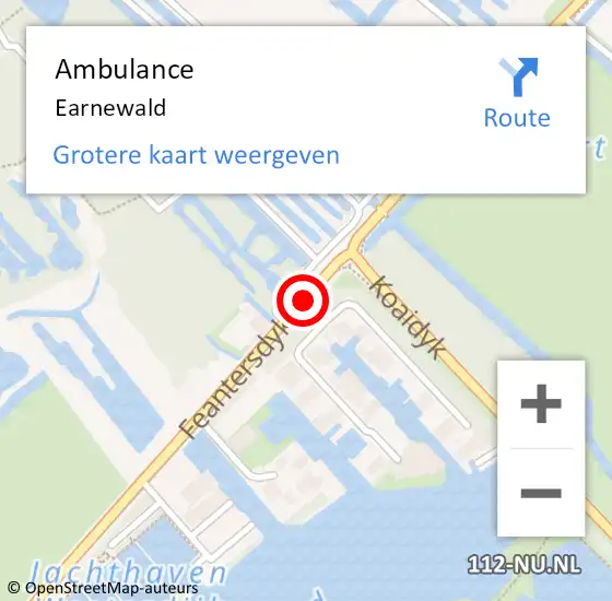 Locatie op kaart van de 112 melding: Ambulance Earnewâld op 6 juli 2018 13:31