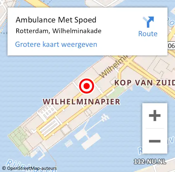 Locatie op kaart van de 112 melding: Ambulance Met Spoed Naar Rotterdam, Wilhelminakade op 6 juli 2018 17:19