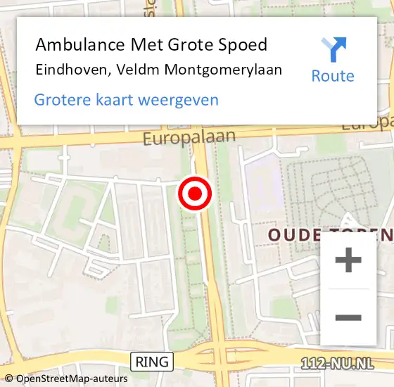 Locatie op kaart van de 112 melding: Ambulance Met Grote Spoed Naar Eindhoven, Veldm Montgomerylaan op 6 juli 2018 17:39