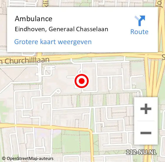Locatie op kaart van de 112 melding: Ambulance Eindhoven, Generaal Chasselaan op 6 juli 2018 23:05