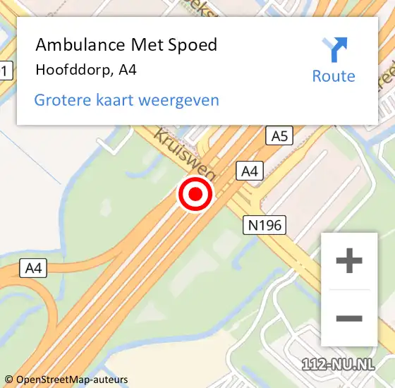Locatie op kaart van de 112 melding: Ambulance Met Spoed Naar Hoofddorp, A4 op 6 juli 2018 23:56