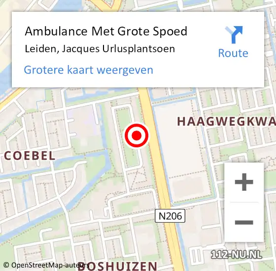 Locatie op kaart van de 112 melding: Ambulance Met Grote Spoed Naar Leiden, Jacques Urlusplantsoen op 7 juli 2018 00:20