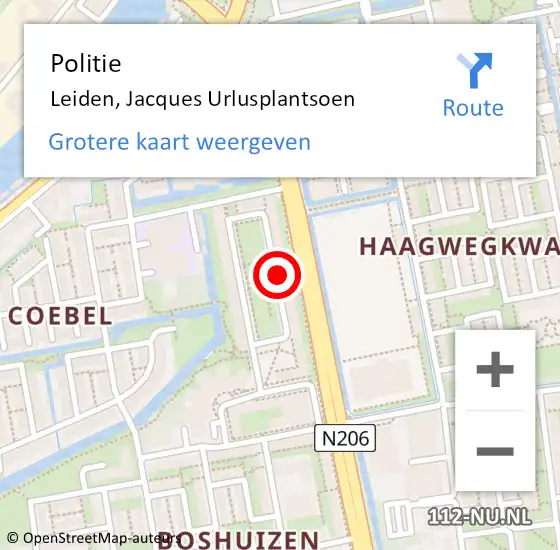 Locatie op kaart van de 112 melding: Politie Leiden, Jacques Urlusplantsoen op 7 juli 2018 00:38