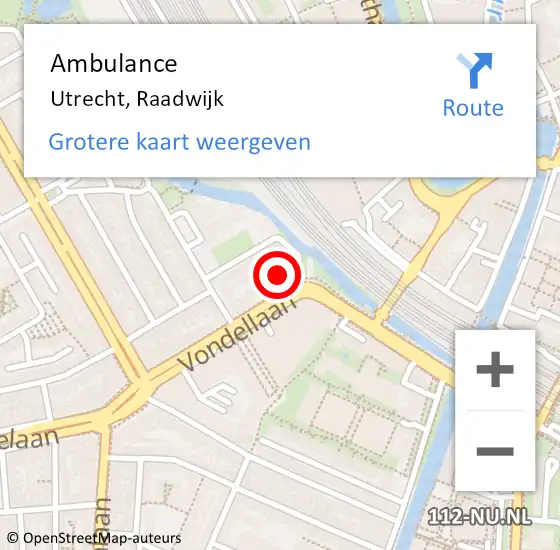 Locatie op kaart van de 112 melding: Ambulance Utrecht, Raadwijk op 7 juli 2018 01:39
