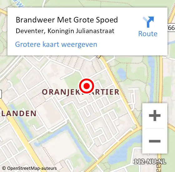 Locatie op kaart van de 112 melding: Brandweer Met Grote Spoed Naar Deventer, Koningin Julianastraat op 7 juli 2018 03:52