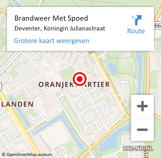 Locatie op kaart van de 112 melding: Brandweer Met Spoed Naar Deventer, Koningin Julianastraat op 7 juli 2018 06:00