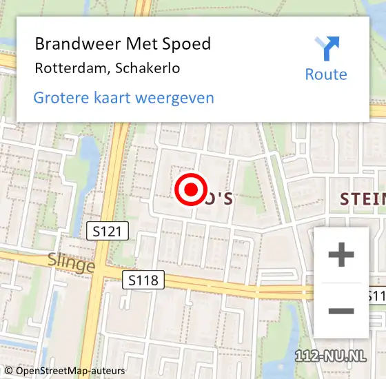 Locatie op kaart van de 112 melding: Brandweer Met Spoed Naar Rotterdam, Schakerlo op 7 juli 2018 09:09