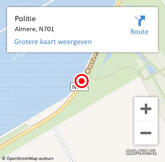 Locatie op kaart van de 112 melding: Politie Almere, N701 op 7 juli 2018 09:19
