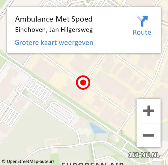 Locatie op kaart van de 112 melding: Ambulance Met Spoed Naar Eindhoven, Jan Hilgersweg op 7 juli 2018 10:20