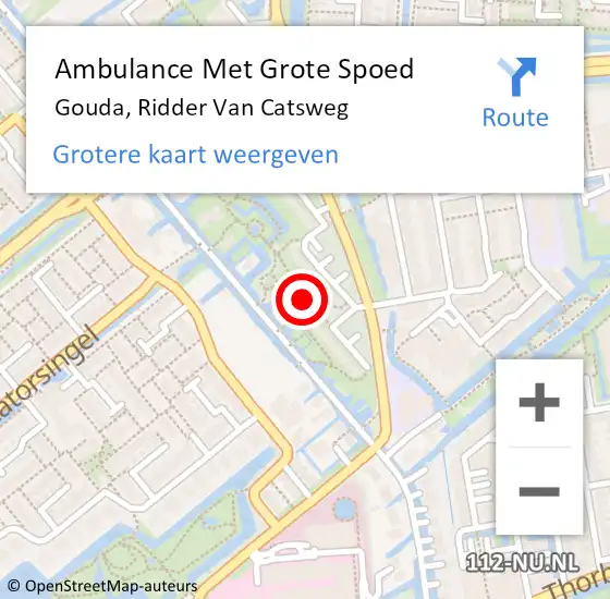 Locatie op kaart van de 112 melding: Ambulance Met Grote Spoed Naar Gouda, Ridder Van Catsweg op 7 juli 2018 13:34