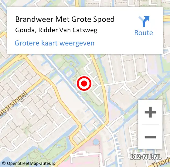 Locatie op kaart van de 112 melding: Brandweer Met Grote Spoed Naar Gouda, Ridder Van Catsweg op 7 juli 2018 13:53