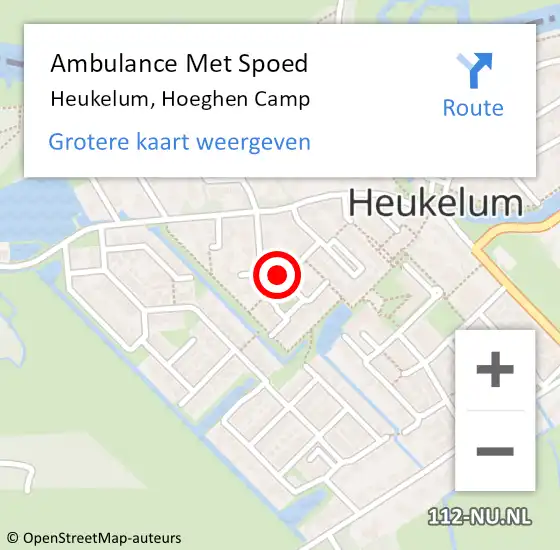 Locatie op kaart van de 112 melding: Ambulance Met Spoed Naar Heukelum, Hoeghen Camp op 7 juli 2018 15:29
