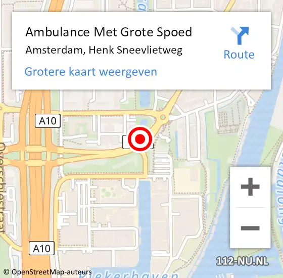 Locatie op kaart van de 112 melding: Ambulance Met Grote Spoed Naar Amsterdam, Henk Sneevlietweg op 7 juli 2018 16:18