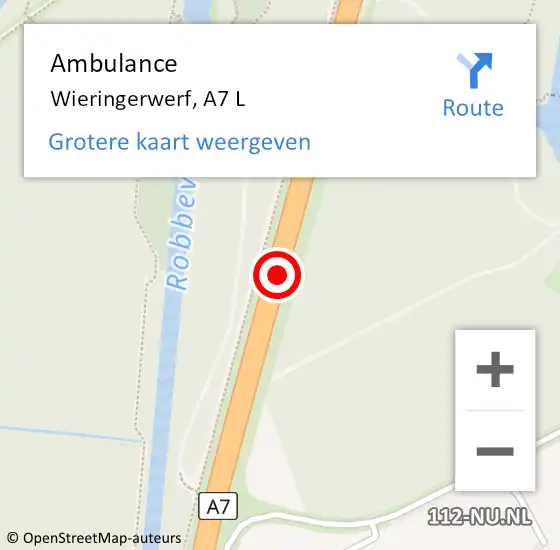 Locatie op kaart van de 112 melding: Ambulance Wieringerwerf, A7 L op 7 juli 2018 17:03