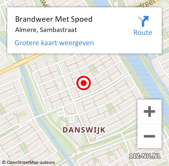 Locatie op kaart van de 112 melding: Brandweer Met Spoed Naar Almere, Sambastraat op 7 juli 2018 18:12