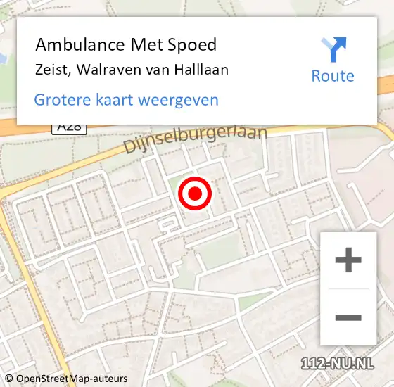 Locatie op kaart van de 112 melding: Ambulance Met Spoed Naar Zeist, Walraven van Halllaan op 7 juli 2018 19:05