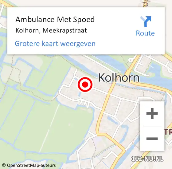 Locatie op kaart van de 112 melding: Ambulance Met Spoed Naar Kolhorn, Meekrapstraat op 7 juli 2018 21:11