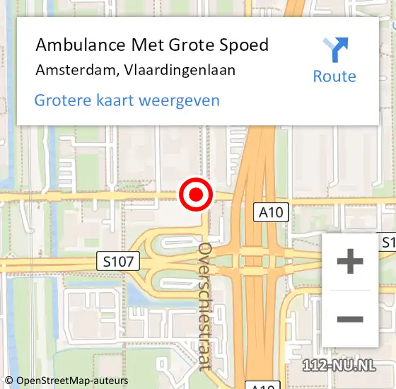 Locatie op kaart van de 112 melding: Ambulance Met Grote Spoed Naar Amsterdam, Vlaardingenlaan op 7 juli 2018 22:05