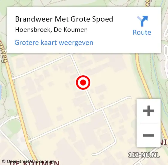Locatie op kaart van de 112 melding: Brandweer Met Grote Spoed Naar Hoensbroek, De Koumen op 7 juli 2018 22:12