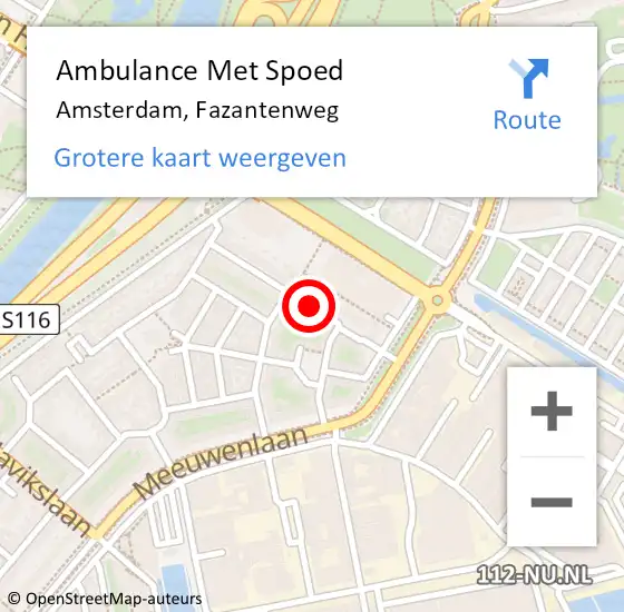 Locatie op kaart van de 112 melding: Ambulance Met Spoed Naar Amsterdam, Fazantenweg op 8 juli 2018 00:02