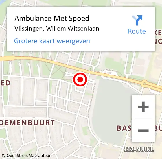 Locatie op kaart van de 112 melding: Ambulance Met Spoed Naar Vlissingen, Willem Witsenlaan op 8 juli 2018 00:54