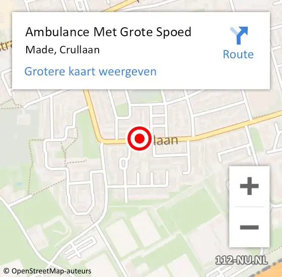 Locatie op kaart van de 112 melding: Ambulance Met Grote Spoed Naar Made, Crullaan op 8 juli 2018 03:15