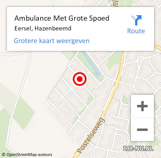 Locatie op kaart van de 112 melding: Ambulance Met Grote Spoed Naar Eersel, Hazenbeemd op 8 juli 2018 04:55