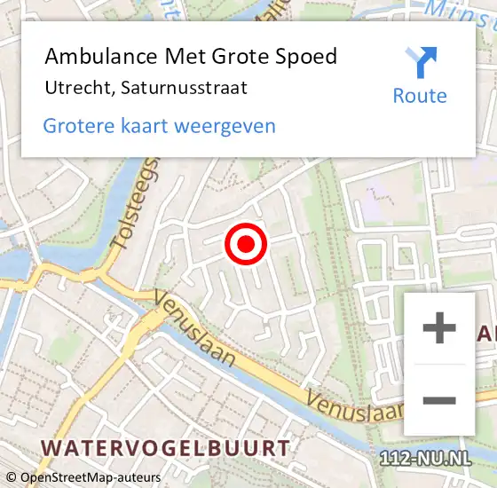 Locatie op kaart van de 112 melding: Ambulance Met Grote Spoed Naar Utrecht, Saturnusstraat op 8 juli 2018 09:20