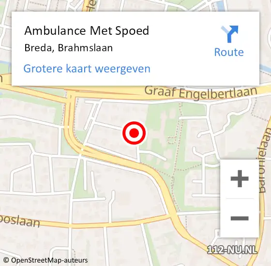 Locatie op kaart van de 112 melding: Ambulance Met Spoed Naar Breda, Brahmslaan op 8 juli 2018 10:02