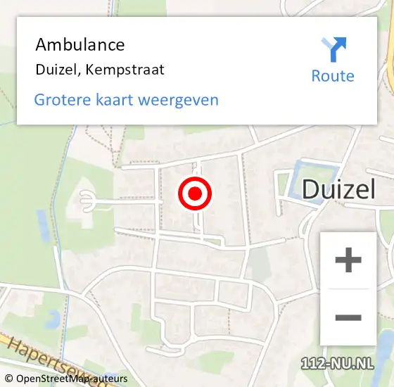 Locatie op kaart van de 112 melding: Ambulance Duizel, Kempstraat op 8 juli 2018 10:15