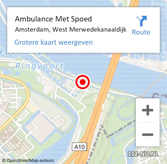 Locatie op kaart van de 112 melding: Ambulance Met Spoed Naar Amsterdam, West Merwedekanaaldijk op 8 juli 2018 10:22