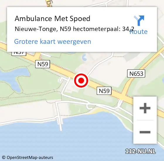 Locatie op kaart van de 112 melding: Ambulance Met Spoed Naar Oude-Tonge, N59 hectometerpaal: 38,9 op 8 juli 2018 10:54