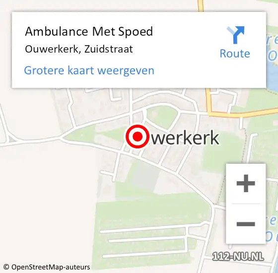 Locatie op kaart van de 112 melding: Ambulance Met Spoed Naar Ouwerkerk, Zuidstraat op 8 juli 2018 13:51